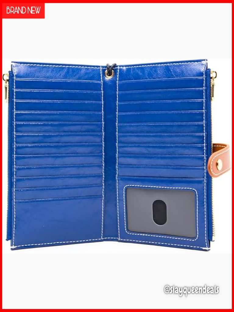Genuine Leather Rfid Blocking Bifold Wallet Wristlet With Phone Pocket